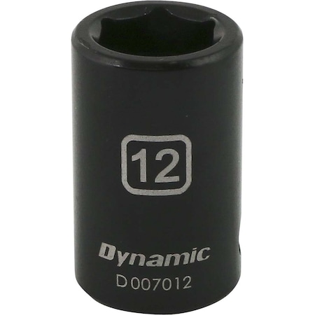 Dynamic 3/8" Drive Standard Socket, Black Phosphate, Tools 3/8" Drive 6 Point Metric, 12mm Standard Length D007012